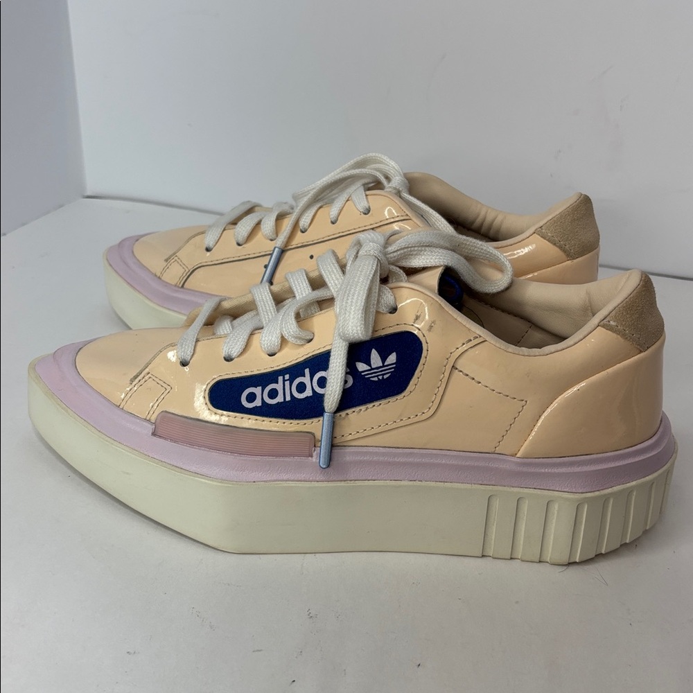 Adidas Originals Hyper Sleek Platform Sneakers Size 6 tan pink blue - Picture 2 of 15